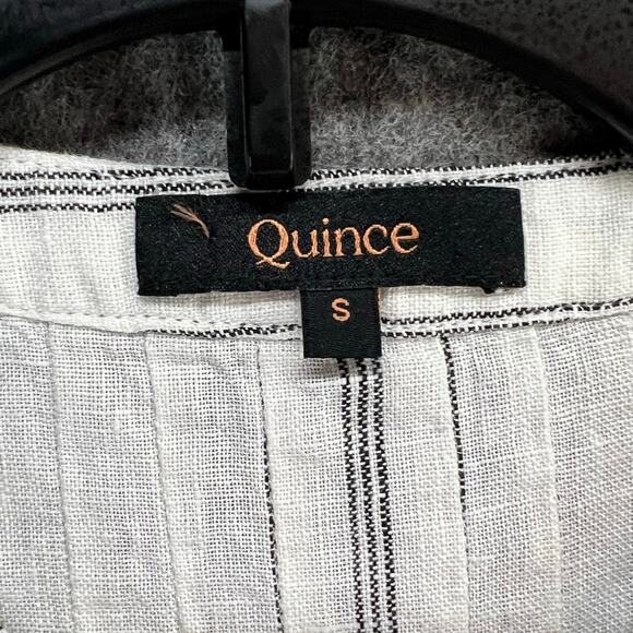 Quince Dress Small White Black Stripe Pintuck European Linen Boho Beach Pockets - Picture 13 of 15